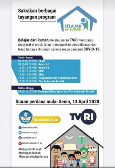 TVRI Akan Siarkan Program Belajar Dari Rumah di Tengah Pandemi COVID-19