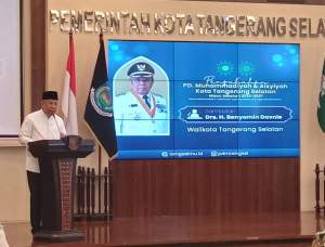 Walikota Tangerang Selatan, Benyamin Davnie, saat menghadiri pengukuhan Pimpinan Daerah Muhammadiyah dan Pimpinan Daerah Aisyiyah Kota Tangerang Selatan di Gedung Pusat Pemkot Tangsel, Sabtu (23/9/2023).