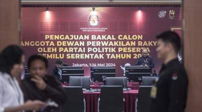 Suasana ruang pendaftaran Bacaleg DPR RI di Kantor KPU RI, Menteng, Jakarta Pusat.