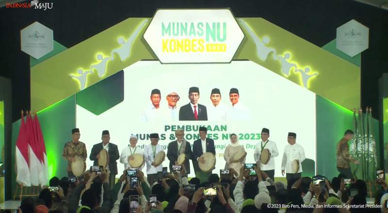 Ketum PBNU, Yahya Cholil Staquf, dalam Munas dan Konbes NU 2023 di Ponpes Al Hamid Cilangkap, Jakarta Timur, Senin (18/9/2023).