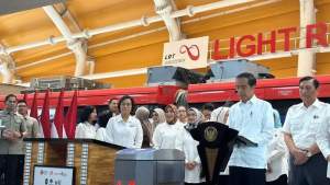 Presiden Jokowi meresmikan LRT Jabodebek, Senin (28/8/2023).