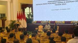 Presiden Jokowi saat memberi arahan ke para Pj Kepala Daerah di Istana Negara.