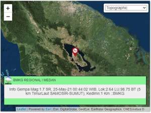 Gempa bumi guncang Kabupaten Samosir, Selasa (25/5/2021).(BMKG)