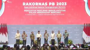 Presiden Jokowi saat membuka Rakornas BNPB di JI-Expo Kemayoran, Jakarta, Kamis (2/3/2023).