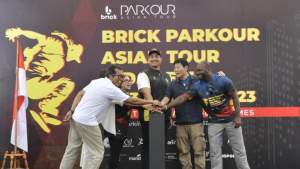 Menpora RI, Dito Ariotedjo, saat membuka Brick Parkour Asian Tour 2023 di Tangerang, Sabtu (12/8/2023).