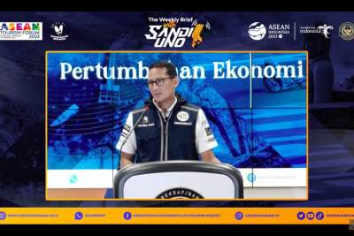 Menteri Pariwisata dan Ekonomi Kreatif, Sandiaga S. Uno, saat sesi diskusi virtual, Senin (6/2/2023).