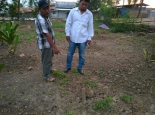 Roji, Ketua Rt 04 dan Warta menunjukan lokasi pemakaman bayi malang 