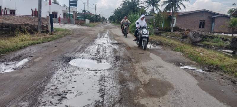 Jalan Desa Sei Rejo rusak parah.