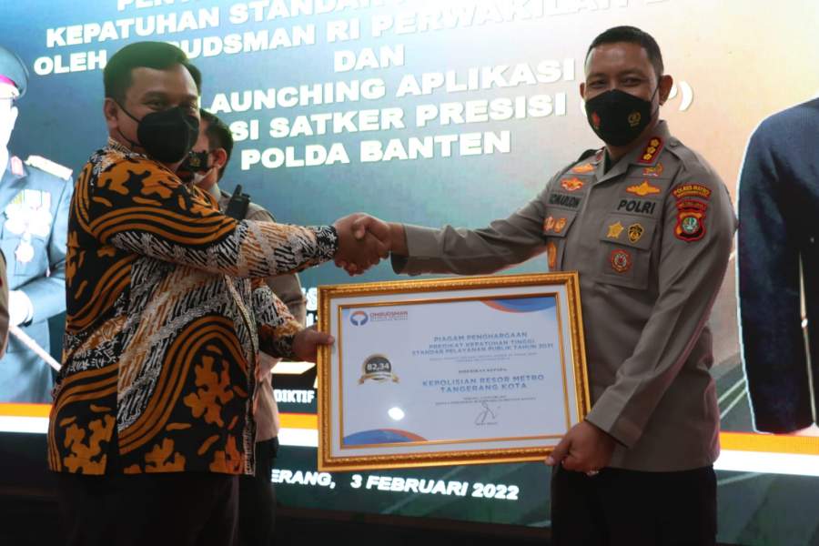 Polres Metro Tangerang Raih Penghargaan dari Ombudsman