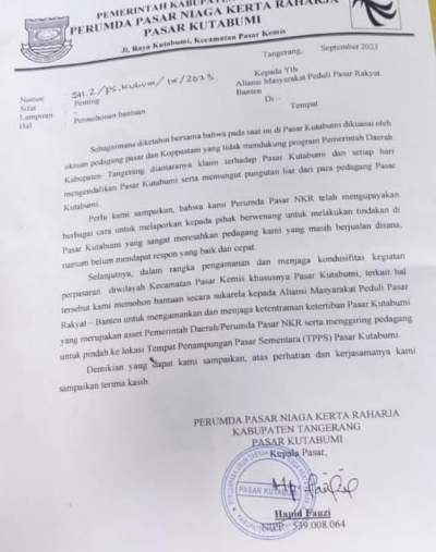 Tandatangani Surat, Mantri Pasar Kutabumi Jadi Sorotan