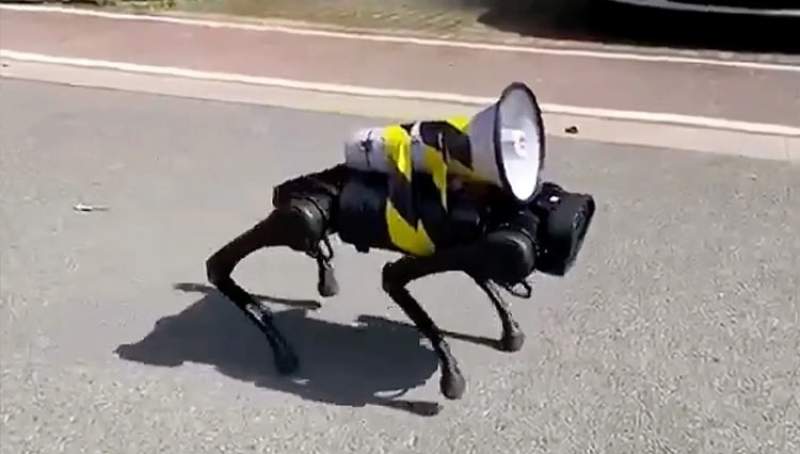 Robot Anjing patroli lockdown di Shanghai. (net)