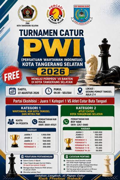 Menuju Porprov 2026, PWI Tangsel dan Percasi Gelar Turnamen Catur