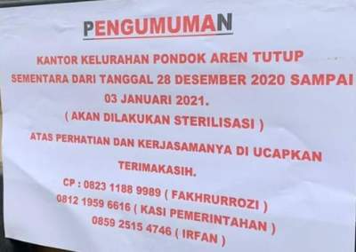 Pegawainya Terpapar Covid-19, Kelurahan Pondok Aren Tutup Sementara Layanan Masyarakat