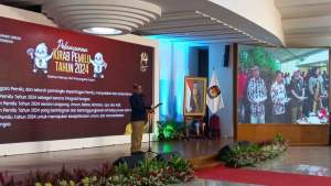 Ketua KPU RI, Hasyim Asy&#039;ari saat meluncurkan Kirab Pemilu 2024 di Gedung KPU RI, Jakarta, Selasa (14/2/2023).